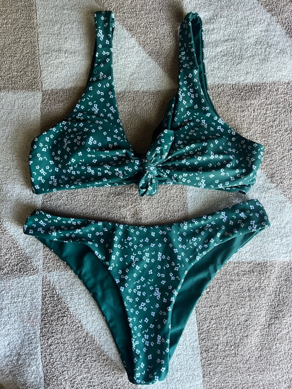 Zaful Green Floral Knot Bikini Set